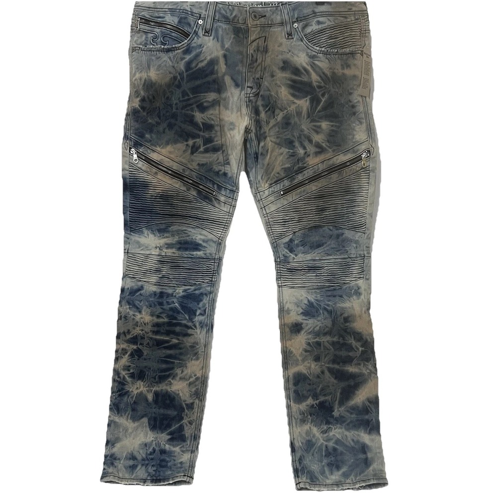 Rock Revival Daviday Jeans Skinny Stretch Blue Dye Zipper Biker Men Size 42 New